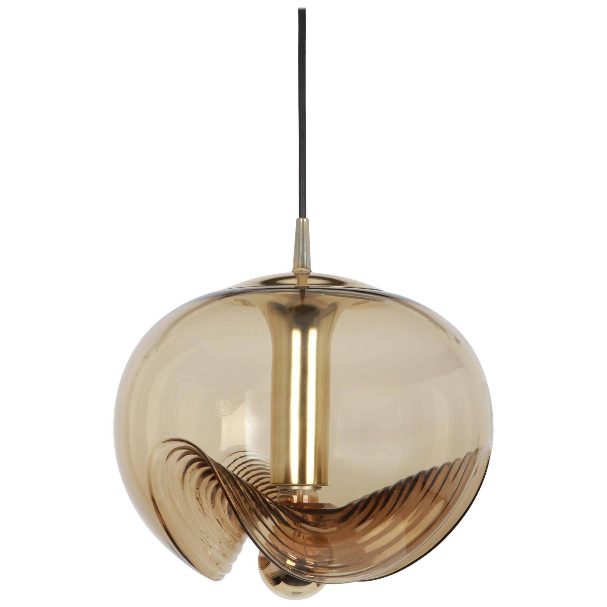 1 of 7 large smoked glass pendant by Peill & Putzler, Germany, 1970s