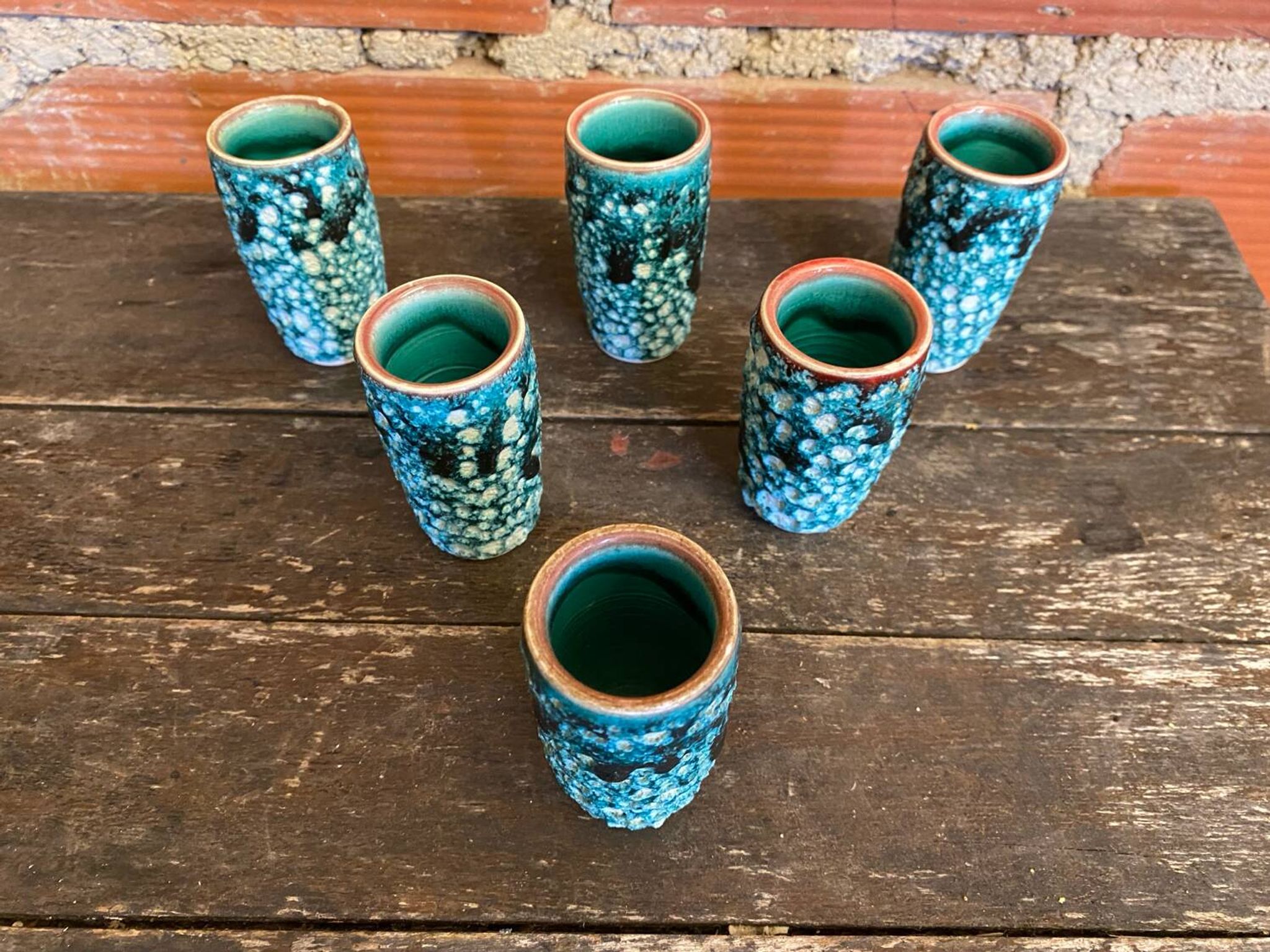 Set of 6 antique cyclops liqueur glasses by charles cart, fat lava ceramic
