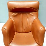 Karuselli Lounge Chair by Yrjö Kukkapuro for Haimi in Orange Leather, 1970s