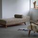 Art Deco bench, reupholstered in vintage fabric, Danish cabinetmaker, 1940s.