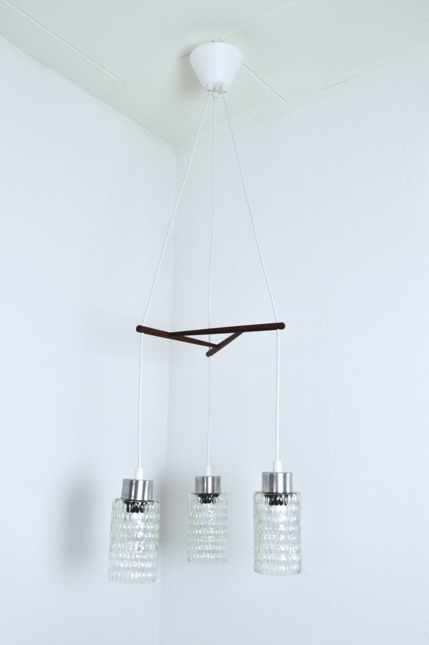 Danish Mid-Century Teak and Glass Ceiling Lamp, 1960s