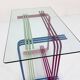 Multicolored metal and glass console, 1980