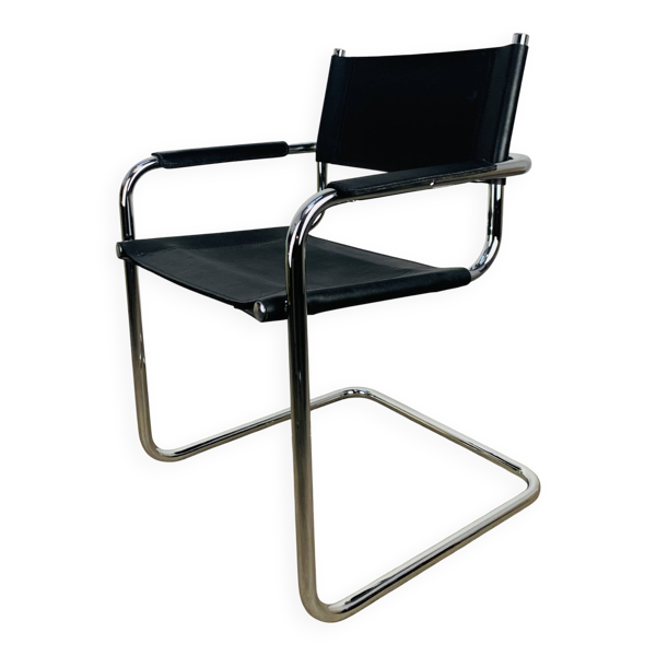 Chaise cantilever en cuir noir et métal chromé vintage, type B34