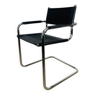 Vintage black leather and chrome metal cantilever chair, type B34.
