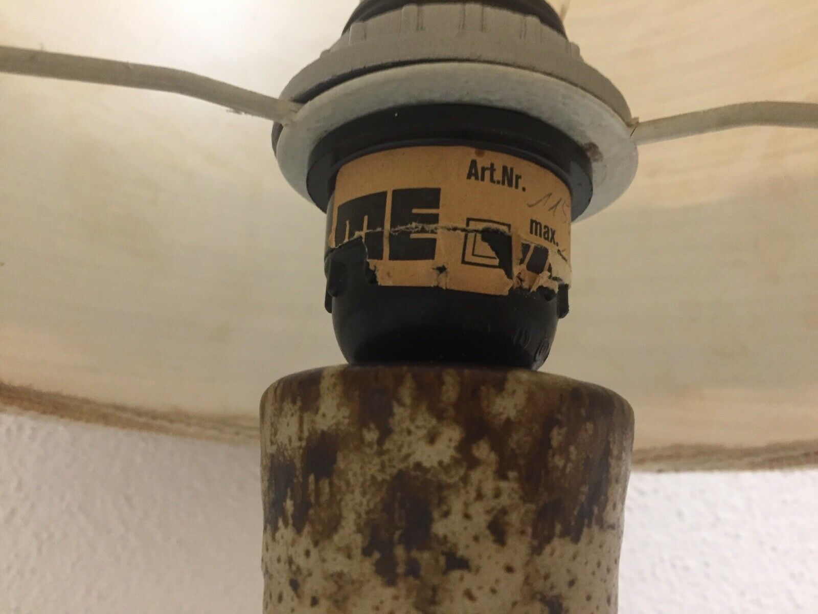 Vintage ceramic lamp blazed and lampshades in cira wool 1970s