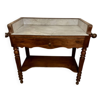 Meuble table de toilette ancien en acajou et marbre