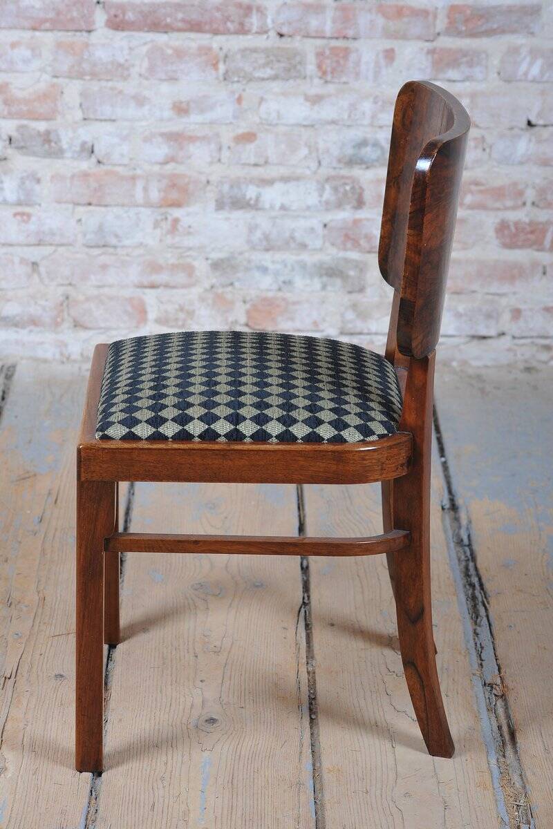 Vintage Art Deco Chairs in Beech and Walnut Veneer, Czech, 1920s, Set of 4