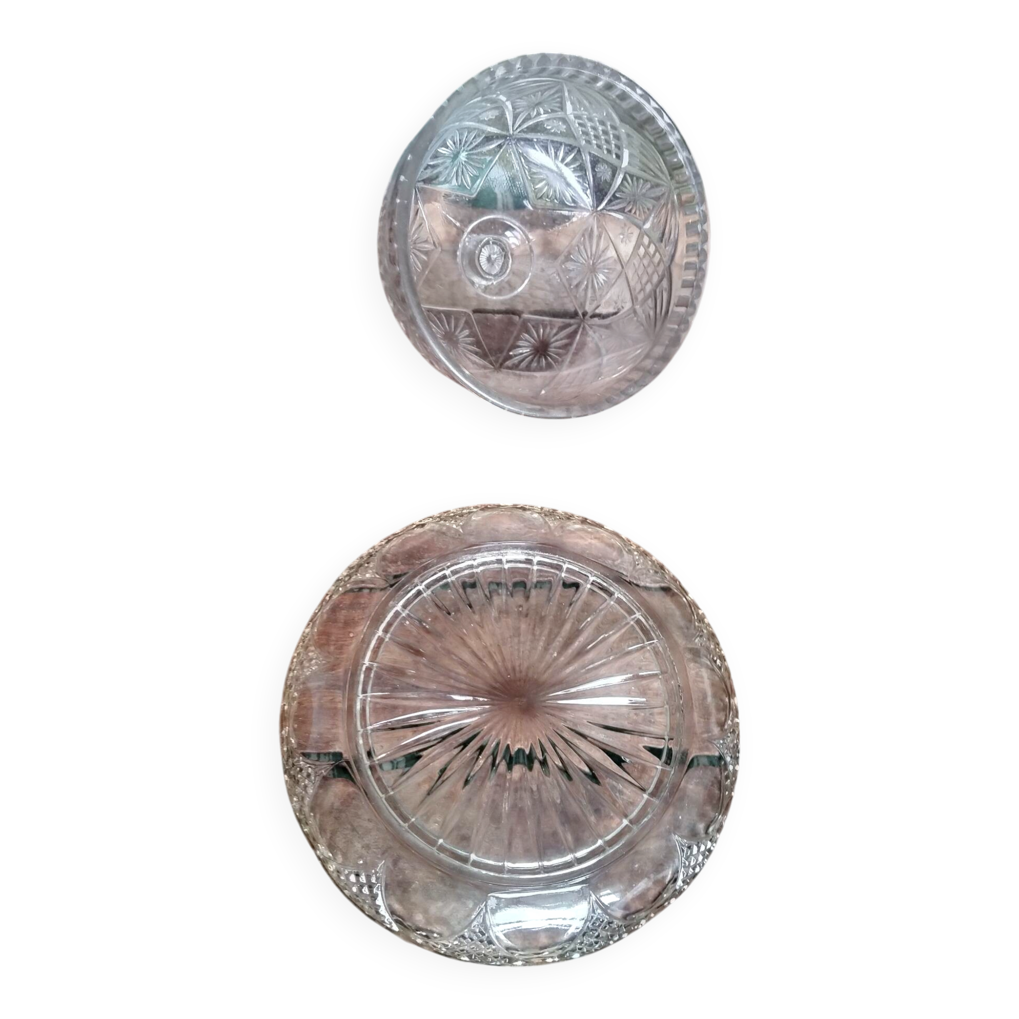 Vintage glass cheese dome with diamond cut.