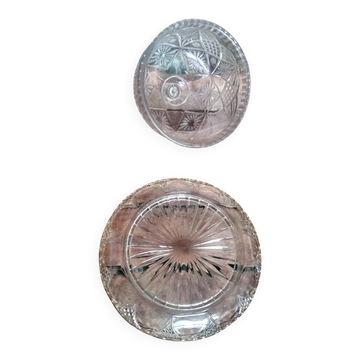 Vintage glass cheese dome with diamond cut.