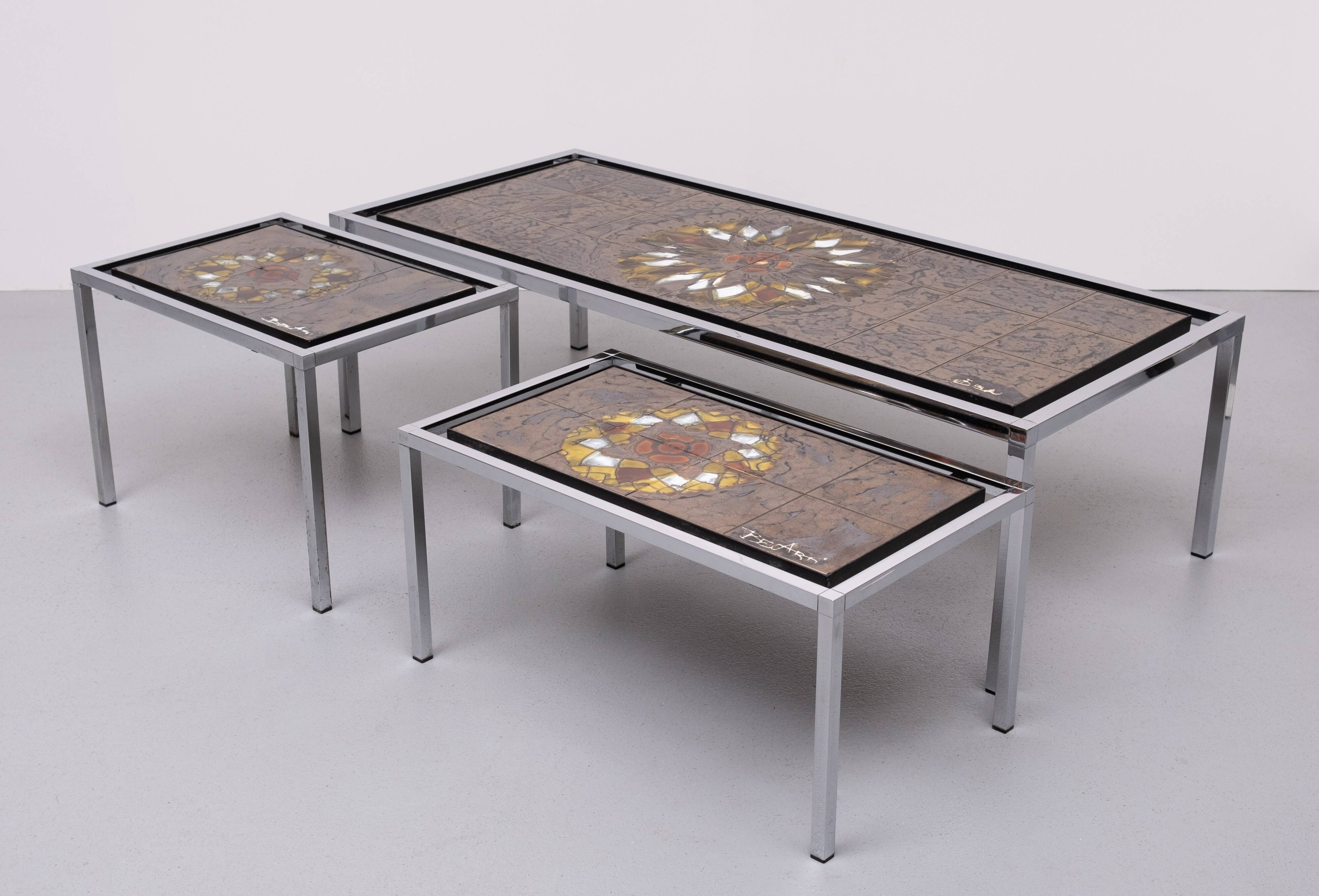 Belarti Ceramic tile Table set of 3 Belgian 1970s