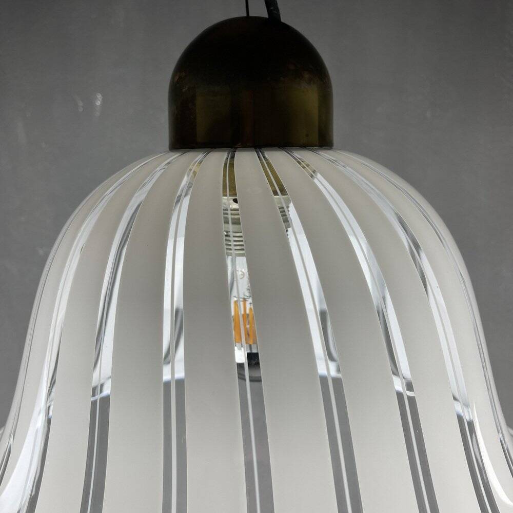 Vintage white Murano glass suspension, Italy, 1970s.