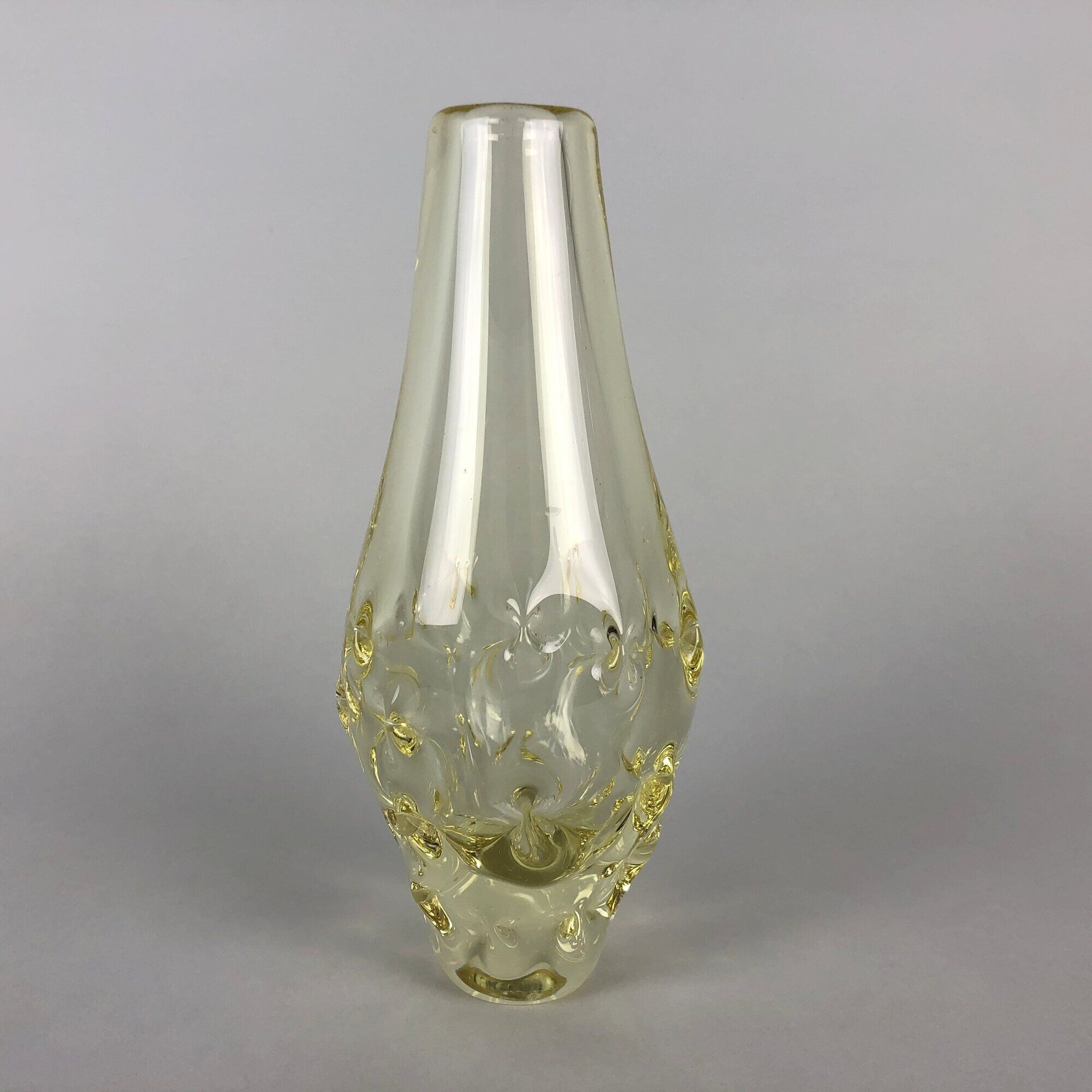1960's citrine glass vase by miloslav klinger, zelezny brod glassworks