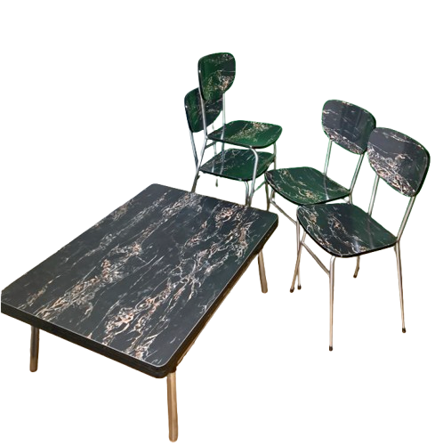 4 chairs and marble effect Formica coffee table