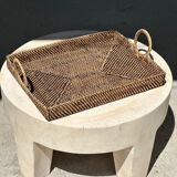 Rectangular Asian handmade basket with circular handle L:45 l:35