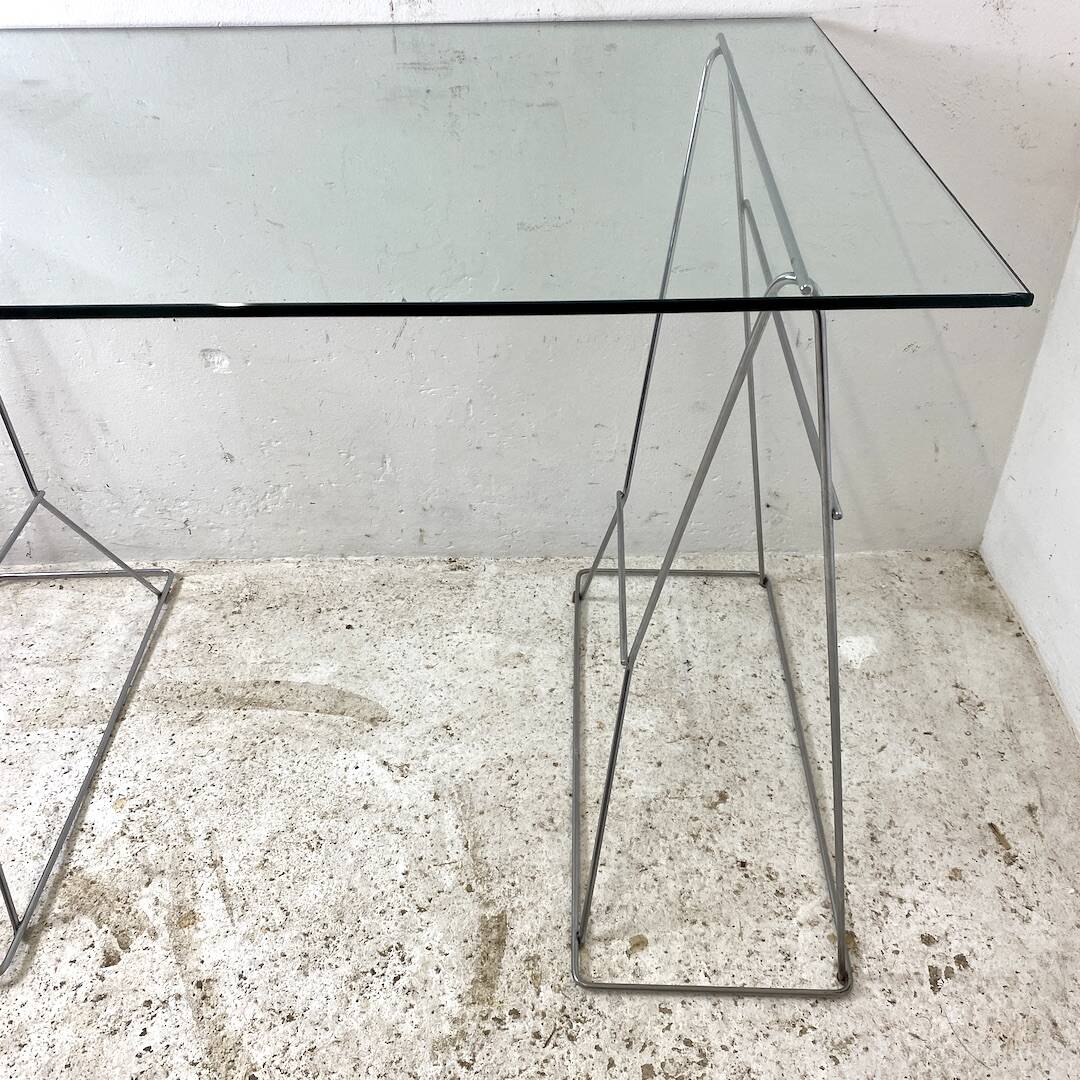 Minimalist glass and metal desk from the 1970s