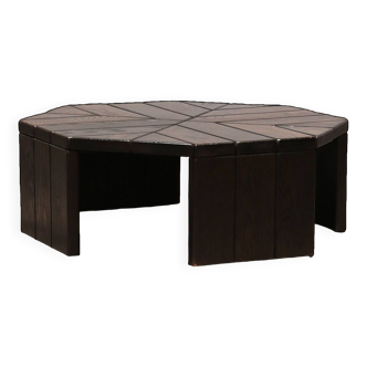Brutalist Oak Coffee Table - Octagonal Model from 1970