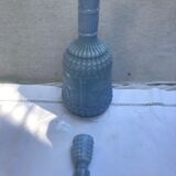 Former Carafe Liqueur Opaline Blue Decor Moulded - Vintage Cave Bouchon