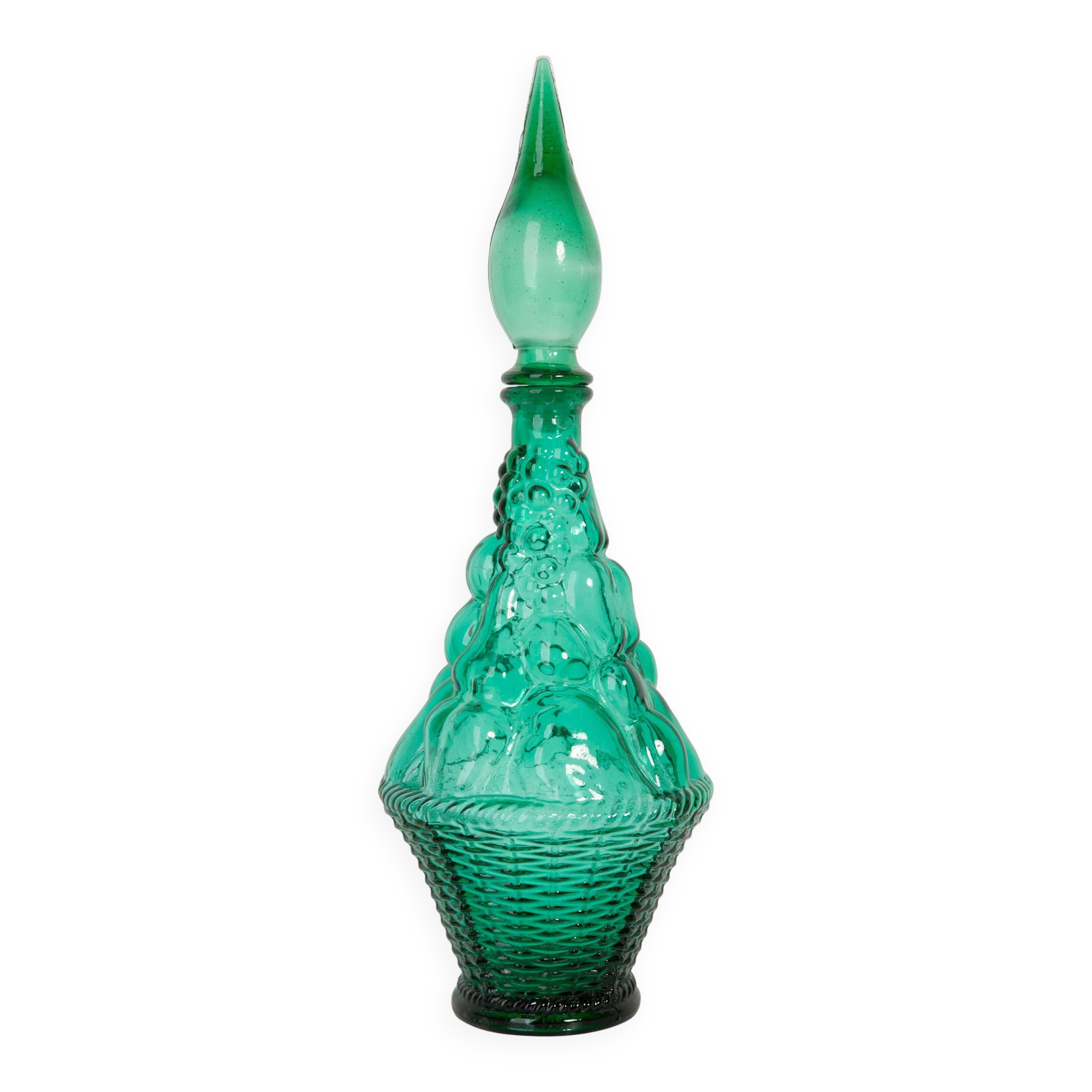 Green Glass Genie Carafe with Stopper, Italy, 1960s