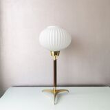 Mid Century tripod table lamp with pleated glass shade