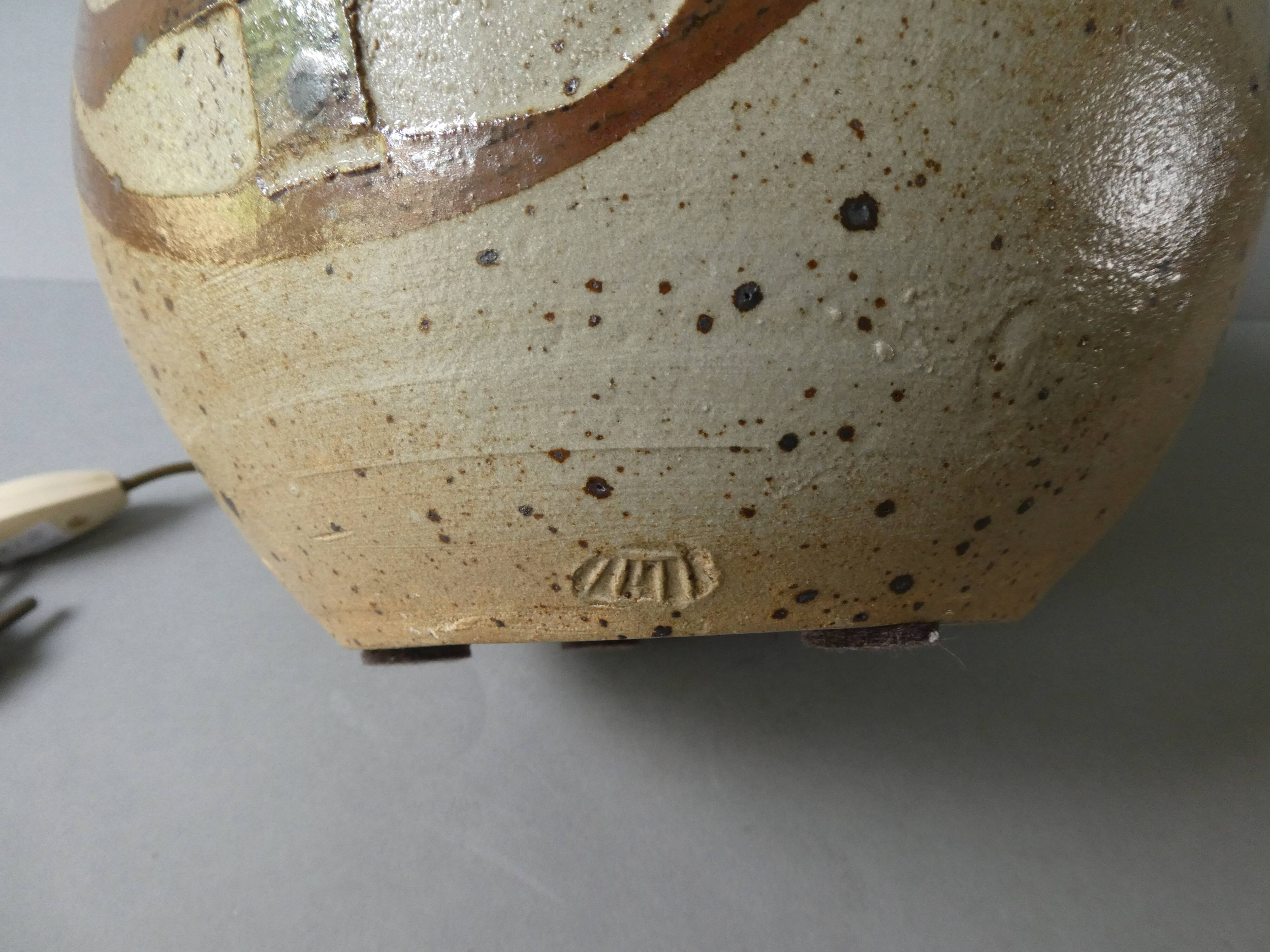 Signed stoneware lamp base, Janet Stedman and Pierre Digan la Borne, 1960