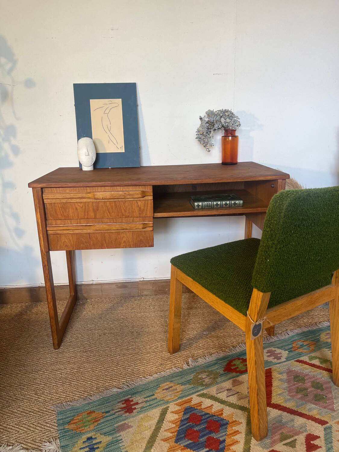 Vintage desk sled legs oak veneer