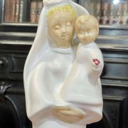 Virgin and child in quimper faience with ivory background by bel delecourt