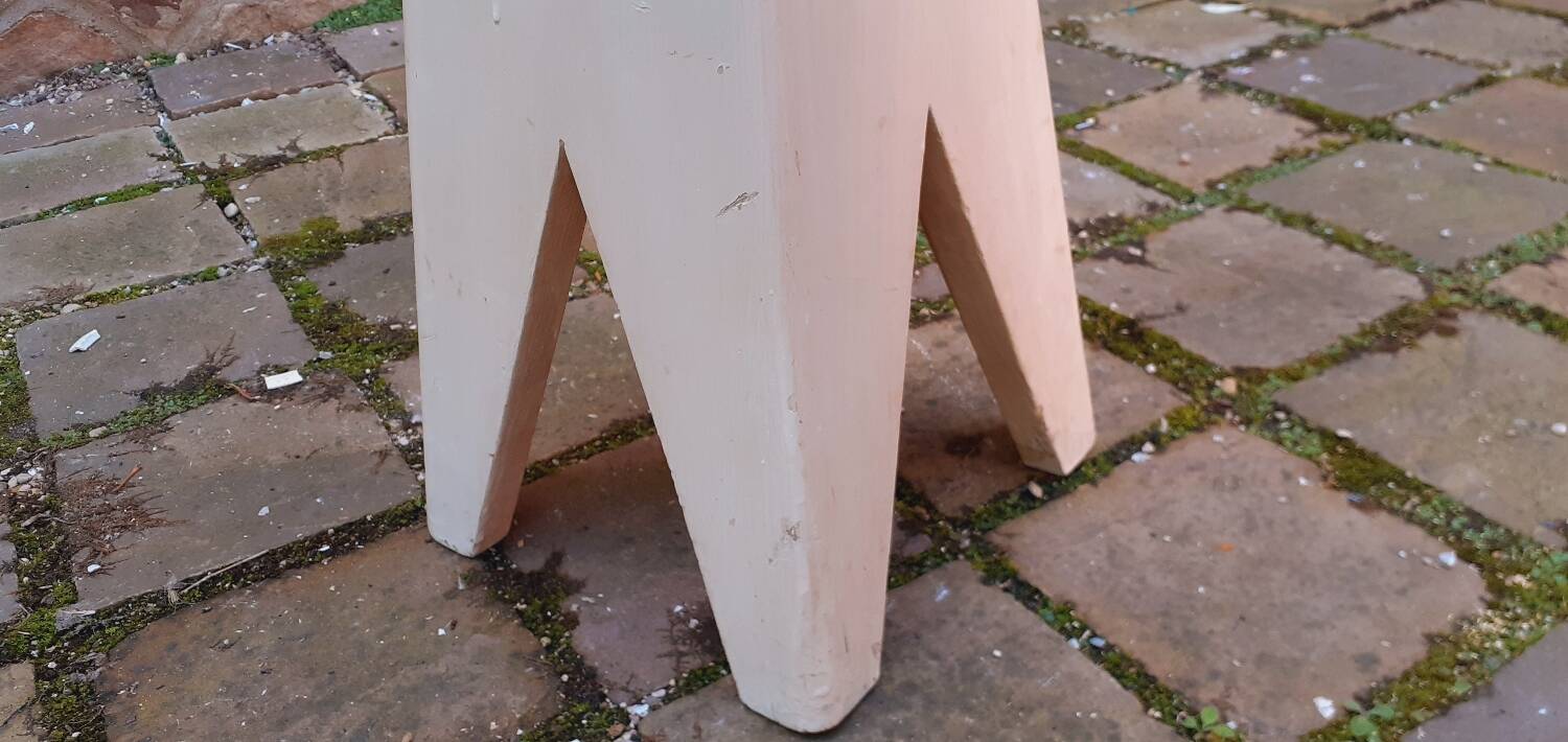 Tabouret,  porte plante vintage année 50 pied compas en chêne