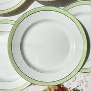 6 Vintage French Orchies "VILLARS" dinner plates 1950 white green gold