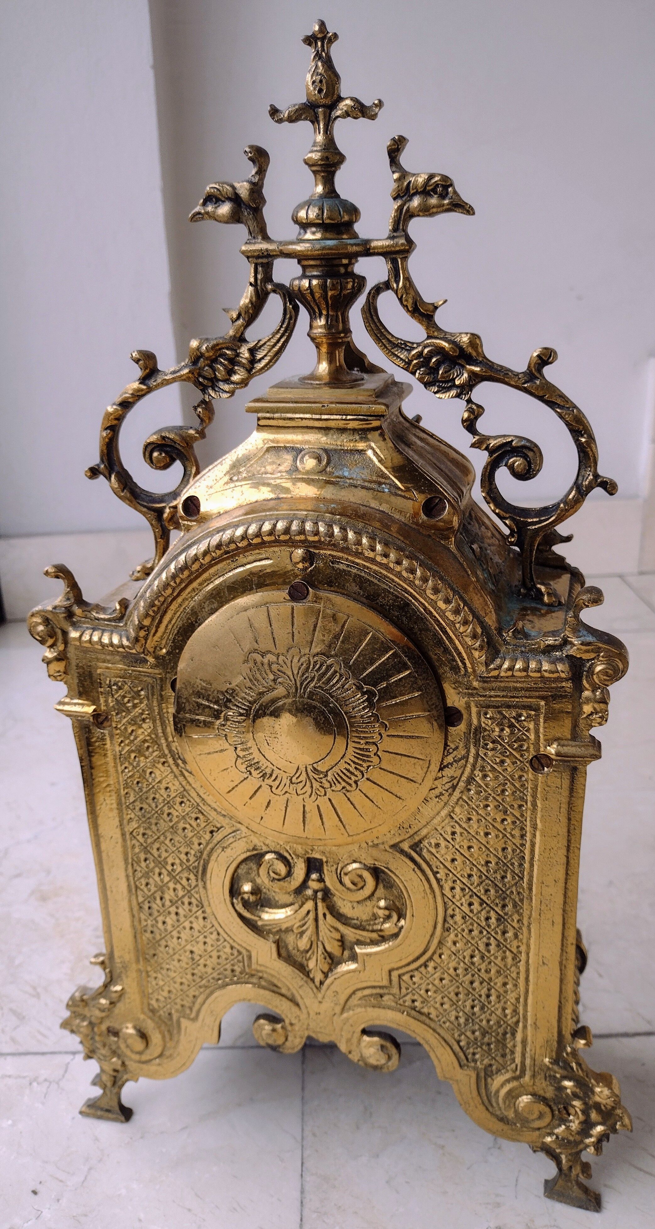 Gilt brass gothic mantle clock