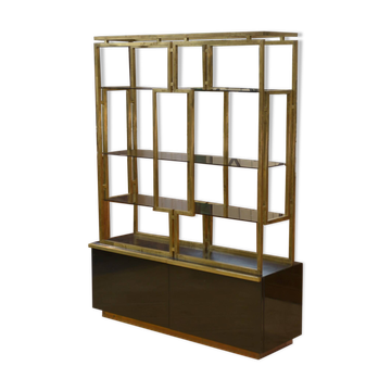 Brass, lacquered wood and smoked glass shelf by Kim Moltzer 1970s