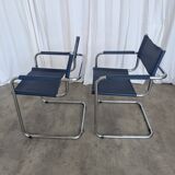 Set of 2 Vintage Mart Stam Style S34 Chair: Blue Leather, Bauhaus Design
