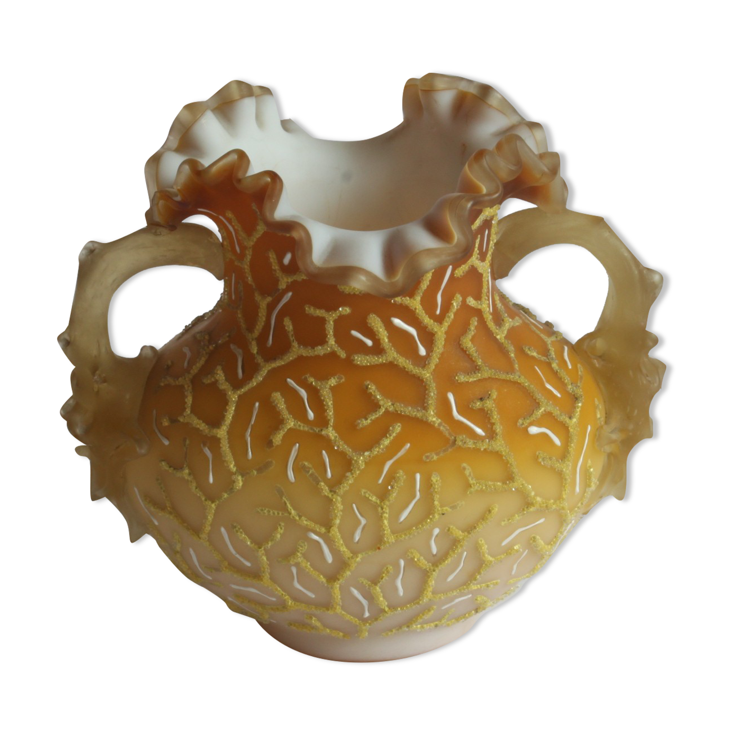 Victorian glass peach sunrise coralene vase, late 19th century.