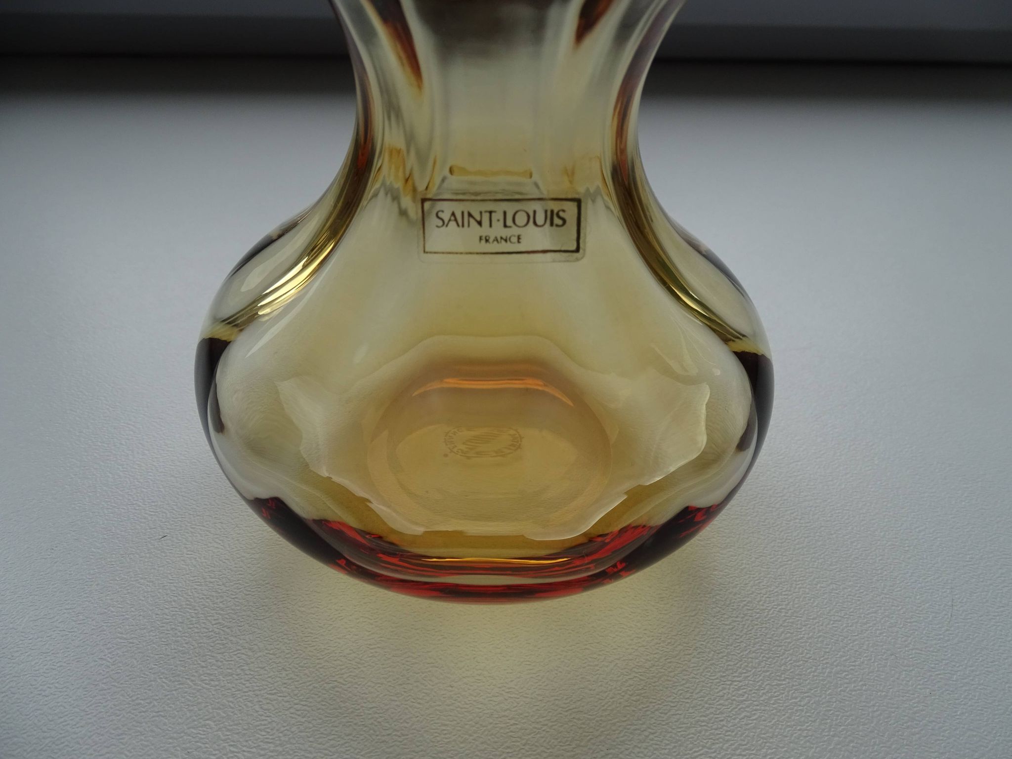 Crystal vase Saint Louis venetian amber orange ribs signed