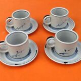 4 coffee cups / saucers glazed ceramic
