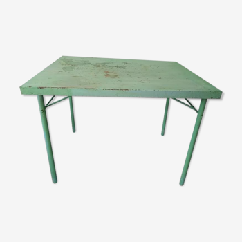 Folding desk in vintage patinated green metal