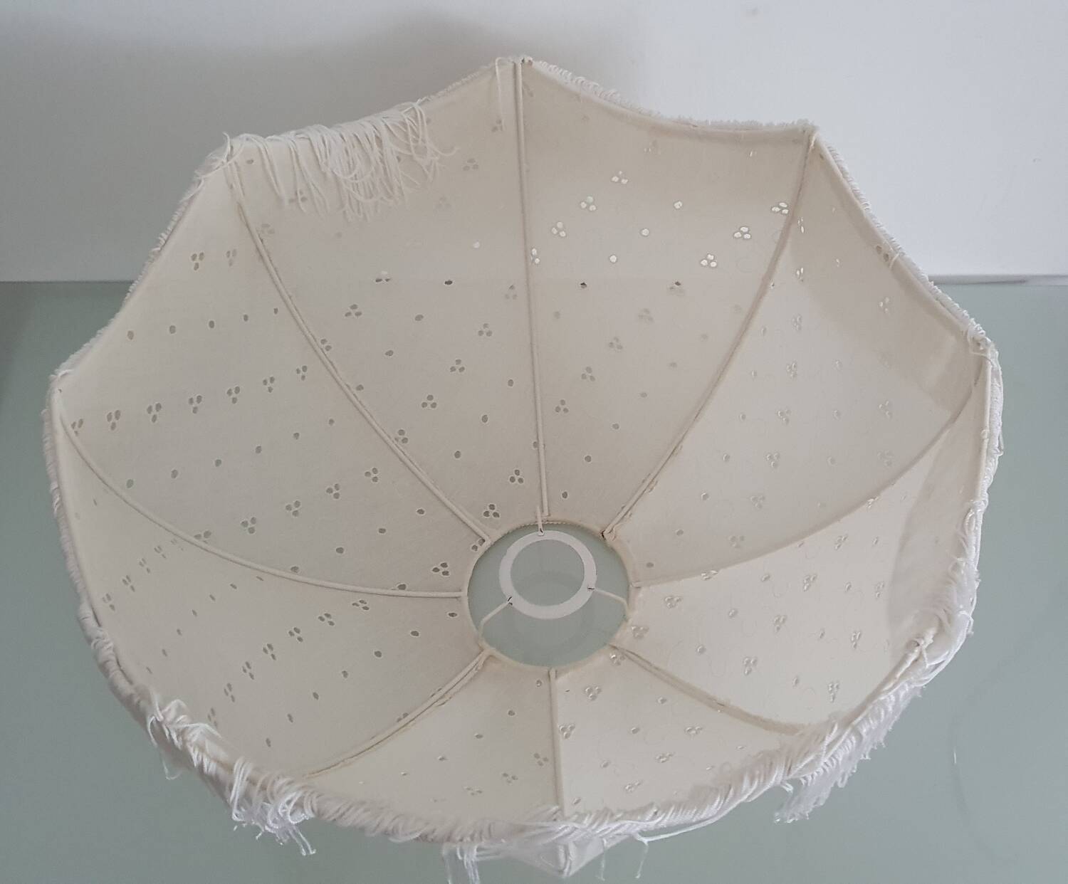 Hanging lampshade in English embroidery