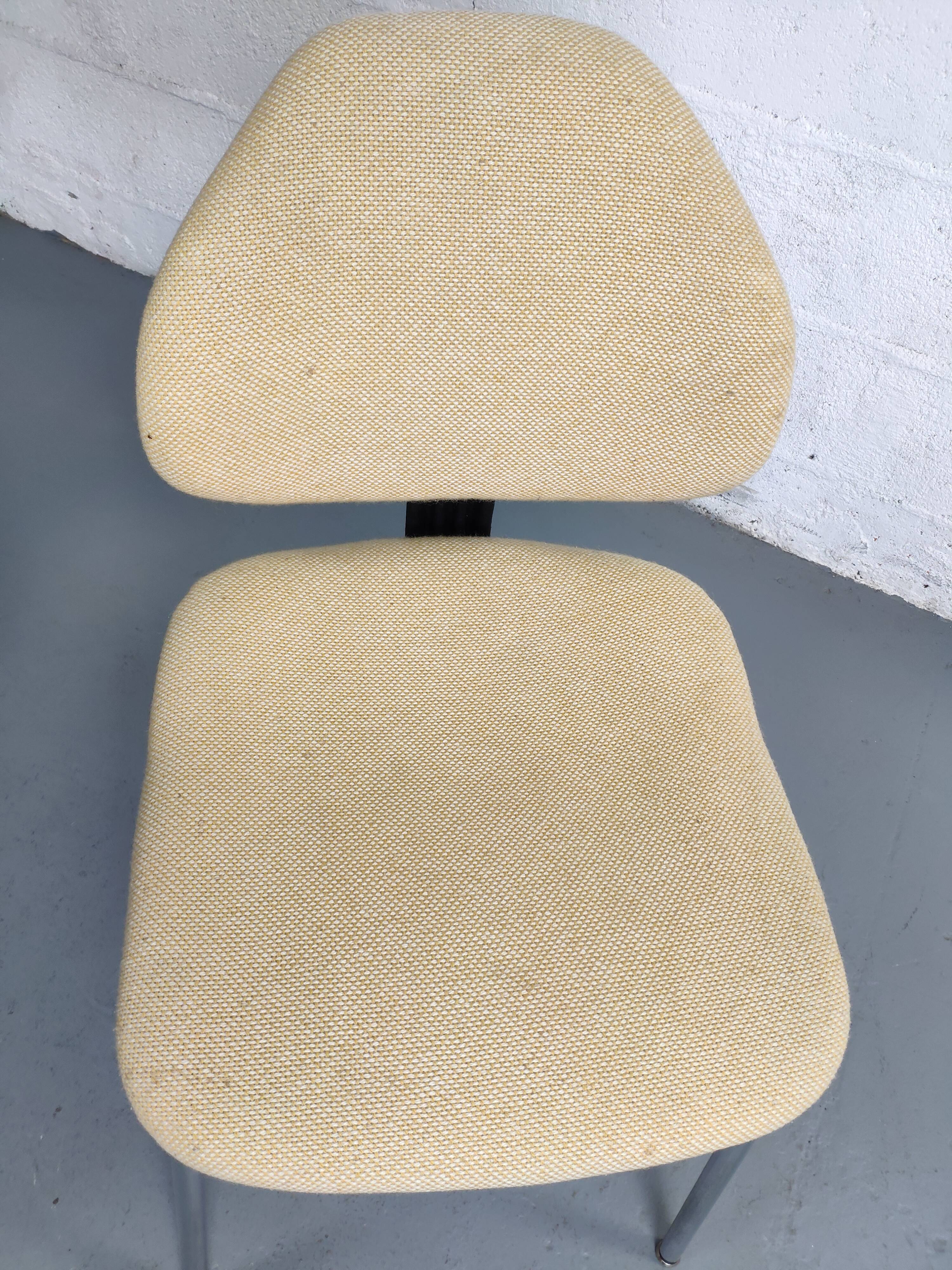 Pair of vintage chrome office chairs and beige fabric circa 70