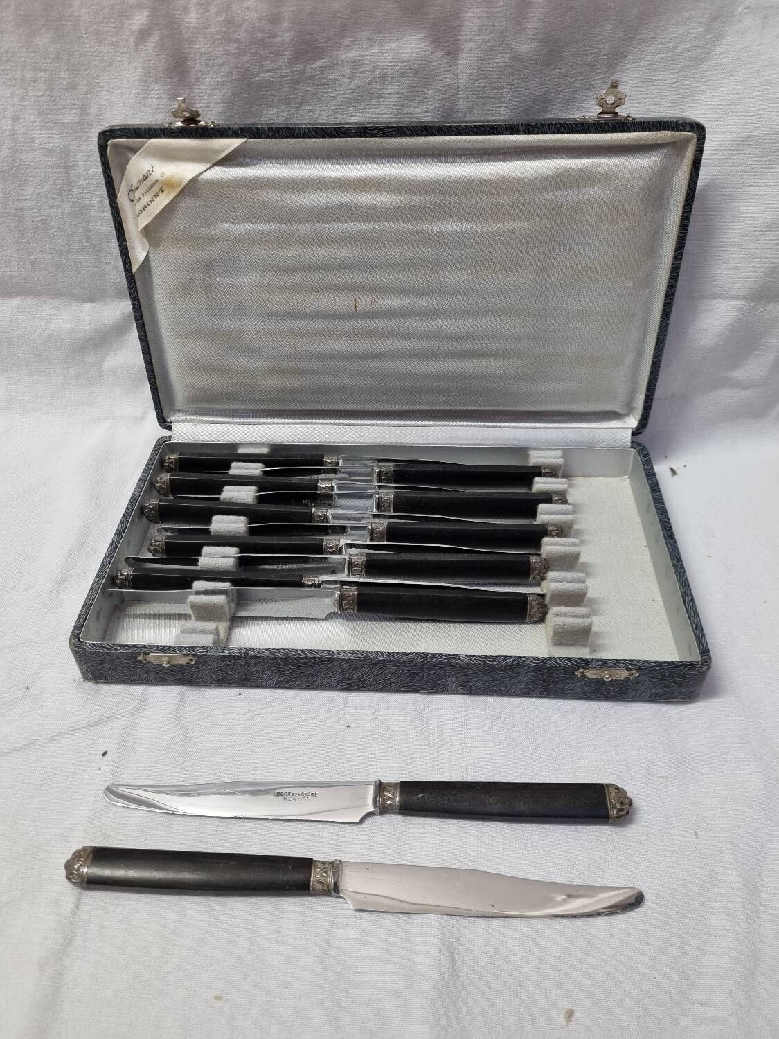 12 horn & silver knives