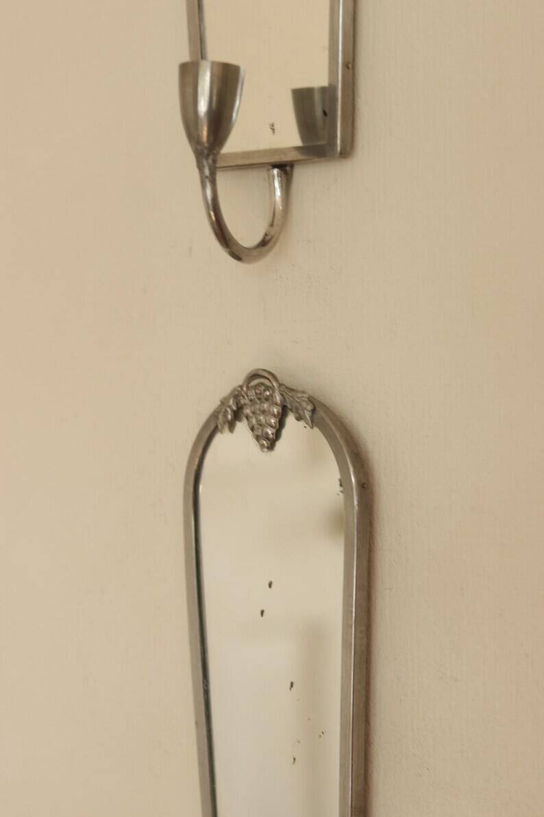 Pair of Mid Century Swedish Pewter Sconces with Mirror