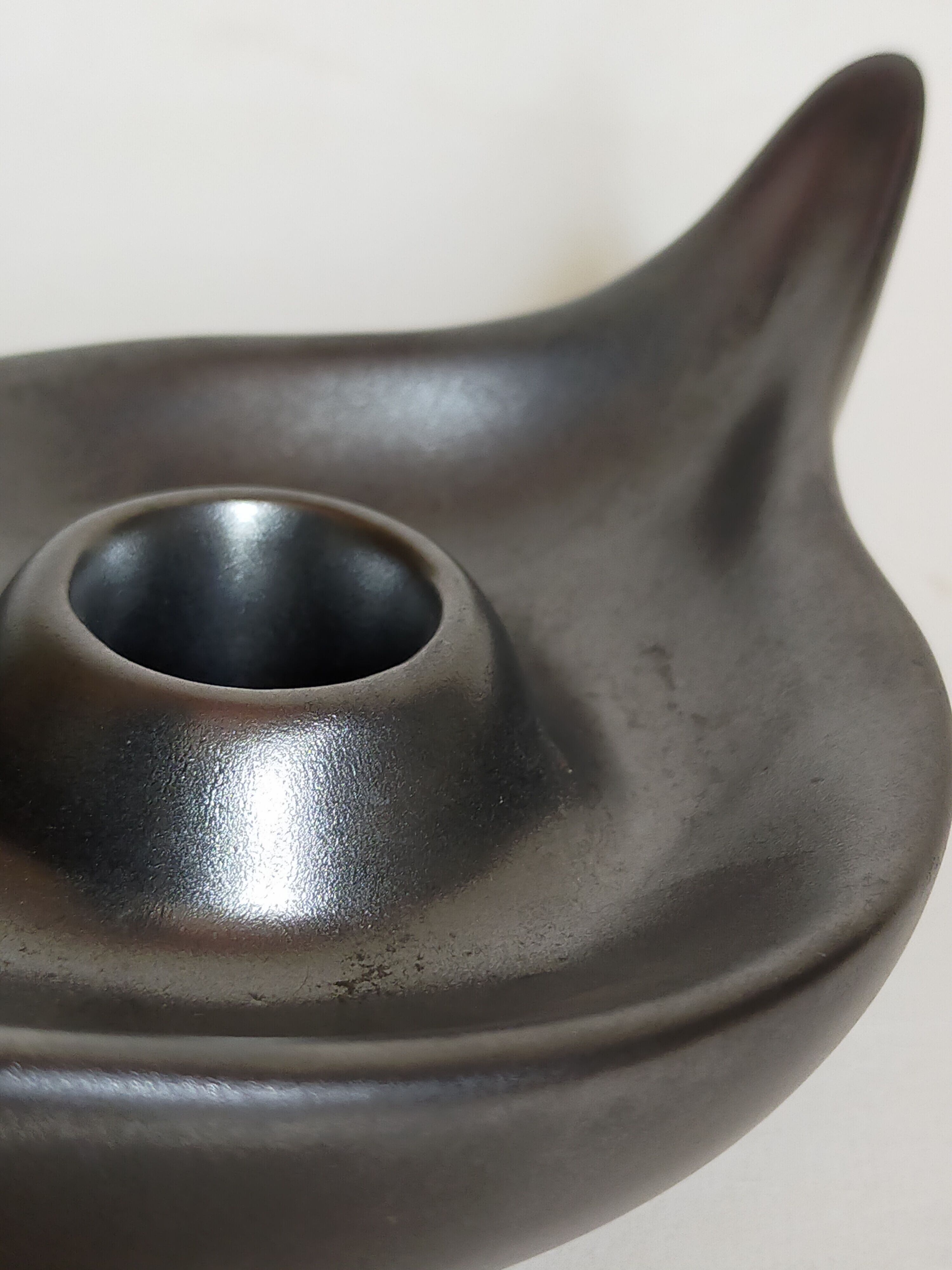Matt black ceramic cellar rat candle holder 50s