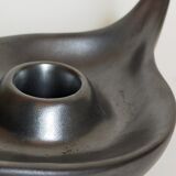 Bougeoir rat-de-cave noir mat en céramique années 50