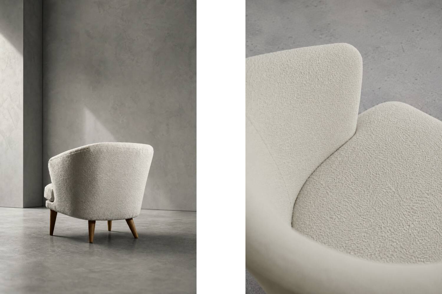 Low Mid-Century Scandinavian Modern Oak & Fabric Armchair with Rounded Back