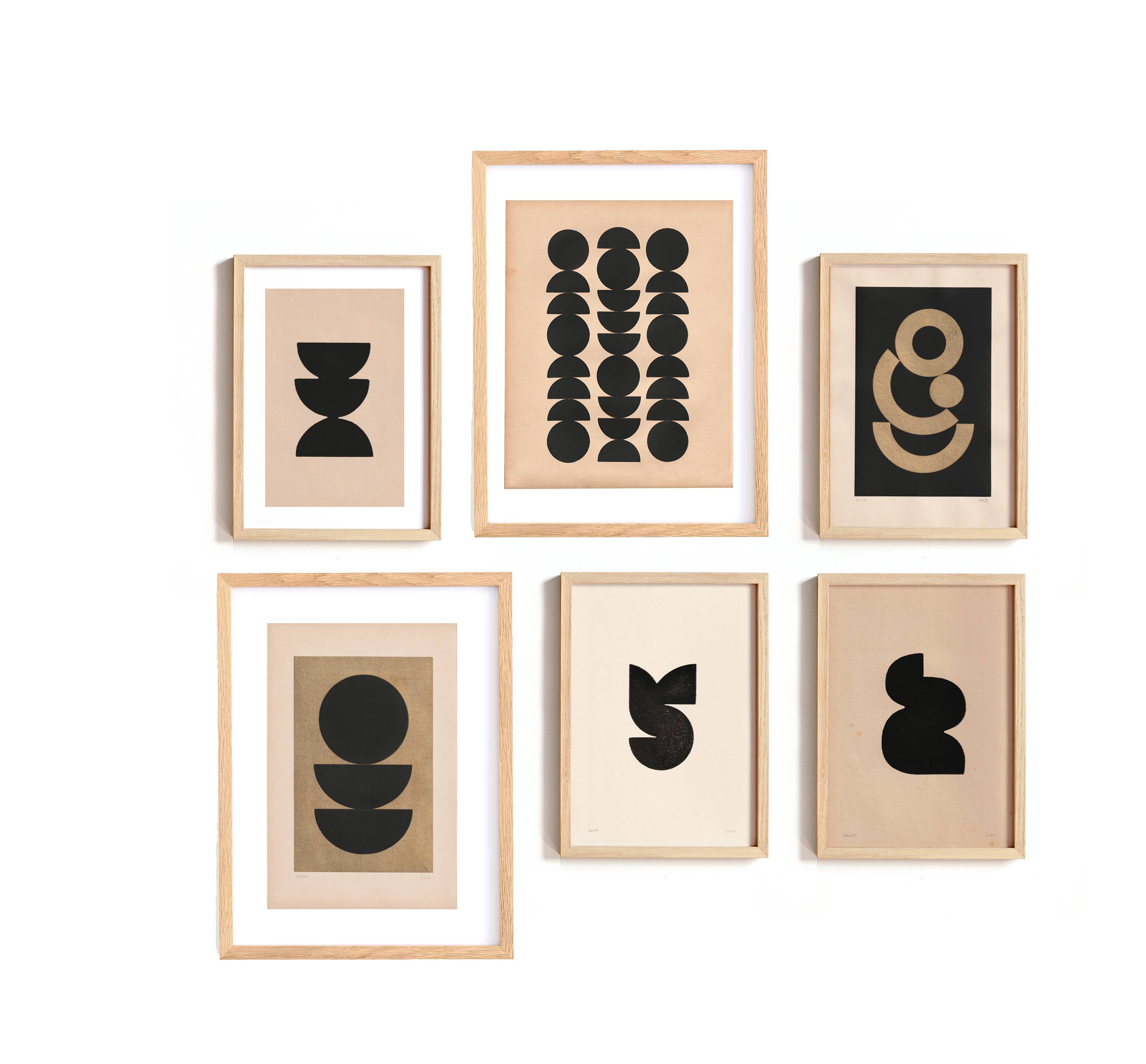 Collection of 6 signed abstract artworks: paintings and paper collages