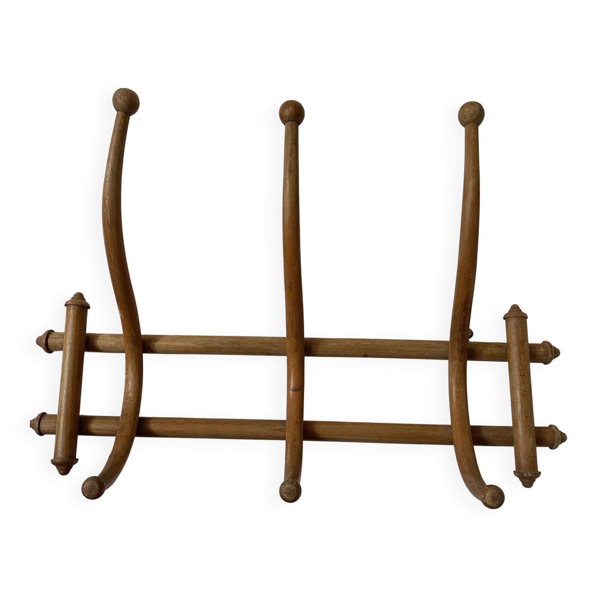 Thonet 1900 curved wooden wall coat rack