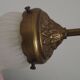 French Art Nouveau Brass Goose Neck Table Lamp White & Pink Glass Shade