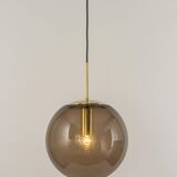 Large smoked glass ball pendant by Limburg in brass, Germany, 1970s.