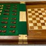 Wooden travel chess set, marquetry board