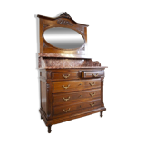Interwar Walnut Vanity Dresser with Marble Top, 1930s