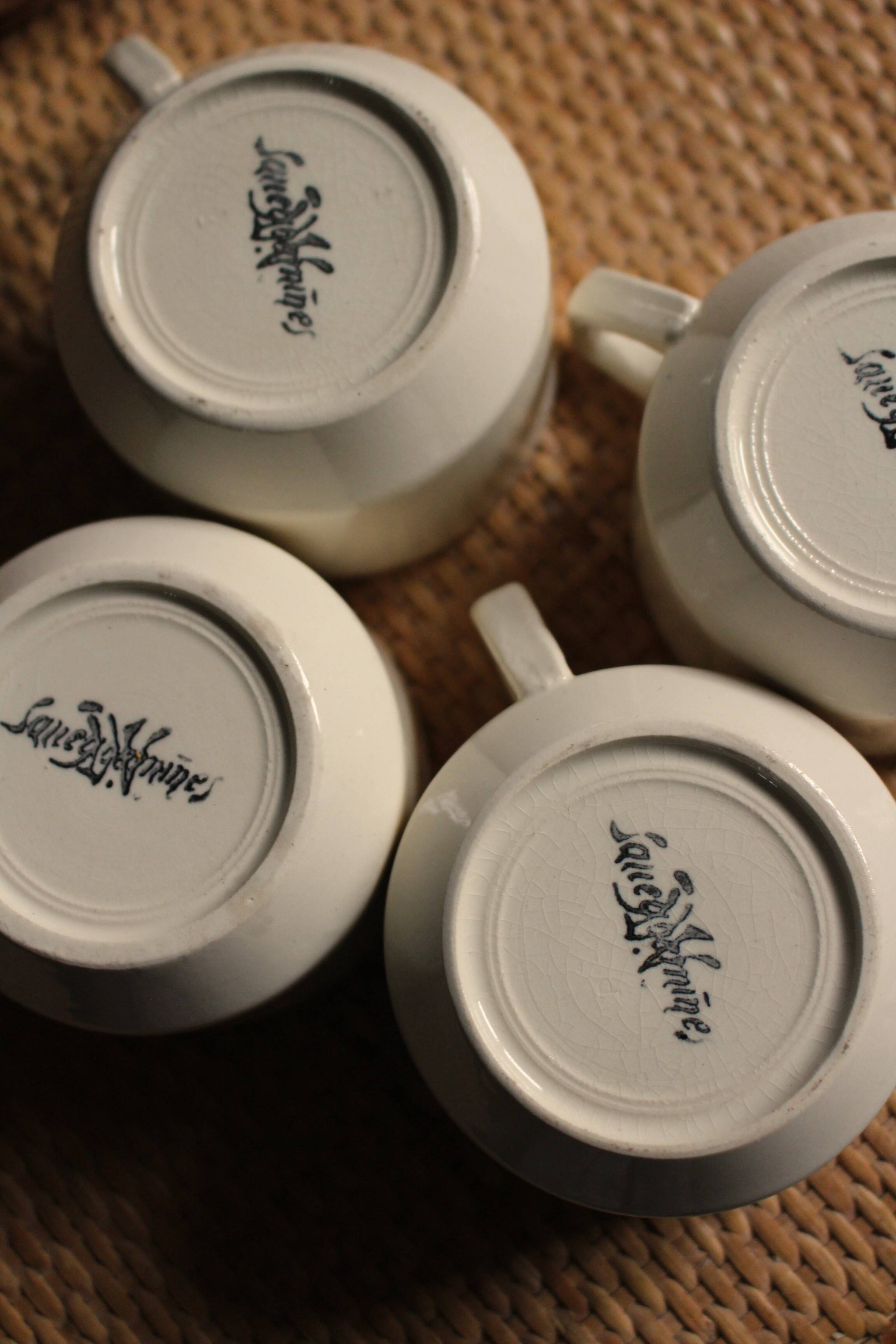 4 cups in ecru and gold Sarreguemines earthenware