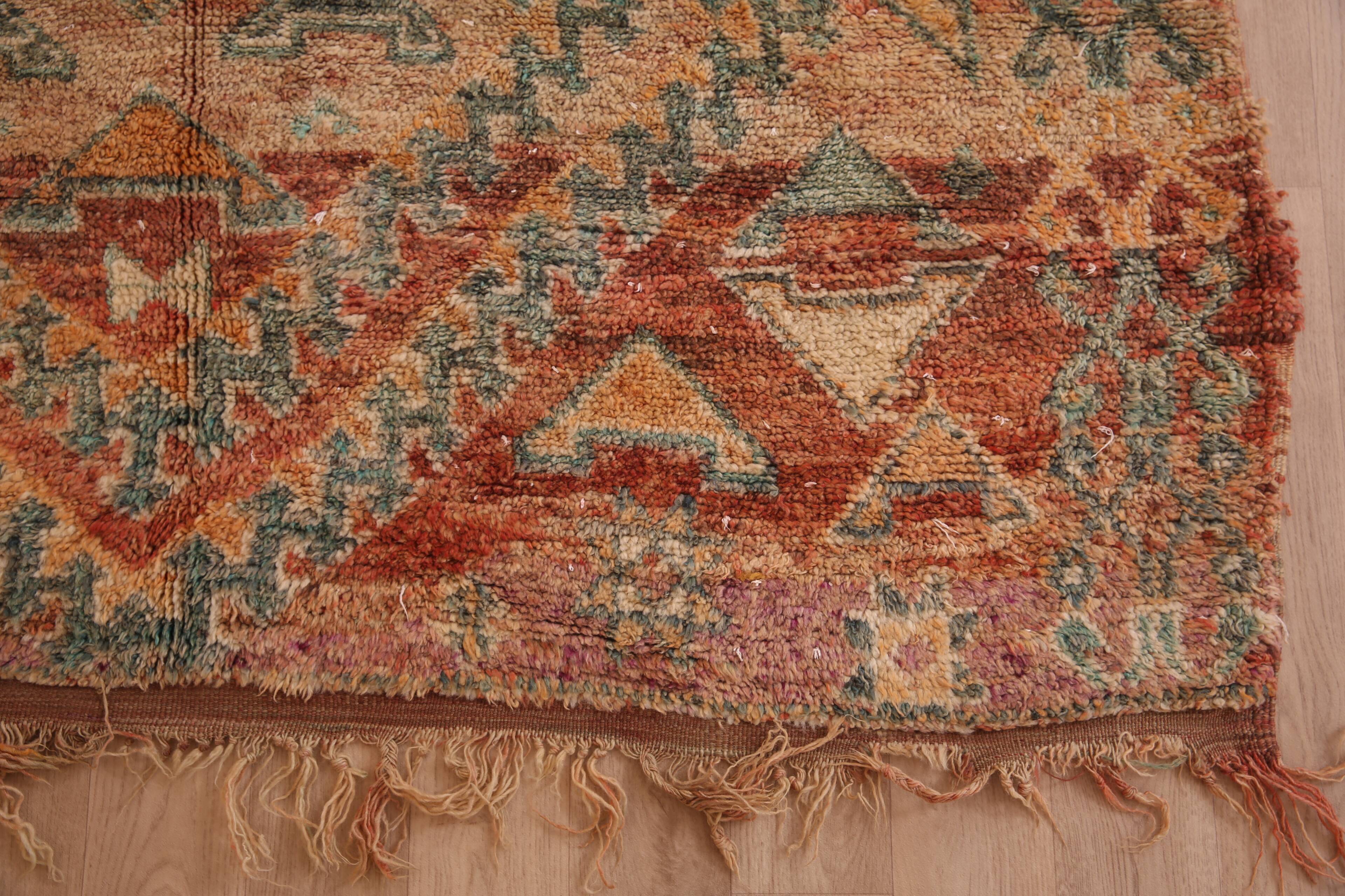 Peach Vintage Moroccan Rug 173 x 383 cm, Berber Wool Rug, Handmade Boho Rug